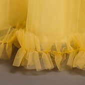 abordables Robes de Fille de Fleurs-Robe de Demoiselle d'Honneur Fille Fille Robe de soirée Tenue de mariage Soirée Mariage Formel Mode Princesse Beau Maille Couleur Unie Sans manches Col Rond Bleu Jaune 4 ans et +