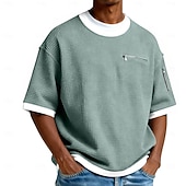 economico T-shirt in maglia waffle-Per uomo Maglietta a Maglia Waffle Maglietta Manica Corta Girocollo Estate Primavera Tutte le stagioni Blocco di colori Testurizzato Moda Designer Casual Tasca con cerniera Casuale Quotidiano