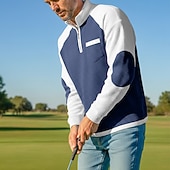 cheap Men's Golf Polo-Men's Waffle Polo Shirts Polo Casual Formal Banded Collar Long Sleeve Fashion Solid Color Textured Color Block Buttons Spring Fall Spring &amp;  Fall Regular Fit Navy Blue Light Grey Light Green Light