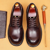 cheap Classic Dress Shoes-Men's Dark Brown Leather Lace-Up Shoes – Elegant Faux Leather Wedding Footwear for Formal Ceremonies