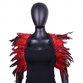 abordables Accessoires-Carnaval 2026 Accessoires de Carnaval de Rio Samba Cape Châle Femme Plumes Rouges et Noires avec Bord en Dentelle Costume de Performance Festival Brésilien