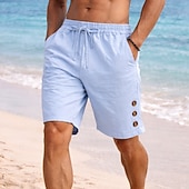 ieftine Vacanţă-Bărbați Pantaloni Scurți Pantaloni scurți din in Pantaloni scurți de vară Pantaloni scurți de plajă Cordon Talie elastică Simplu Confort Respirabil Lungimea genunchiului Zilnic În aer liber Concediu