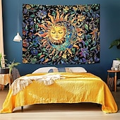 levne Nástěnné tapiserie-Gobelín slunce a měsíc na zeď, nebeské květiny, slunečnice, růže, boho hippie nástěnné umění do ložnice, obývacího pokoje, jógy, meditační dekorace