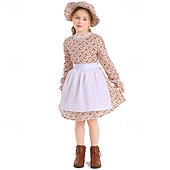  250° anniversario USA 19° secolo anni 1800 Abito da prateria Set cuffia e grembiule Lunghe Ragazza pioniera Coloniale Pioniere Guerra rivoluzionaria Floreale Costume Ragazze Halloween Carnevale 4