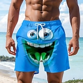 economico Retro Vintage &amp; Etica-Per uomo Illusione ottica Fantasia "Cartone 3D" Faccia Sorridente Costumi da bagno Pantaloncini da mare Pantaloncini da Surf Misura del girovita medio Hawaiano Divertente Vacanza al Mare Tasche