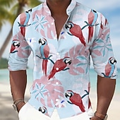 economico Uccelli &amp; Animali-Per uomo Fiori tropicali Pappagallo Foglia di palma Camicia Camicie hawaiane Camicia con colletto alla coreana Manica Lunga Hawaiano Casuale Vacanza Primavera Autunno Collo alla coreana Colletto alla