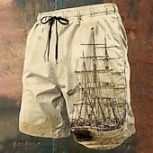 billiga Retro Vintage &amp; Etik-Herr Nautisk Segelbåt Grunge-textur Badshorts Boardshorts Medium Midja Vintage retro Utomhus Semester Vardag Sidfickor Mesh foder Elastisk dragsko i midjan Designer Kläder