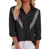 preiswerte Einfache Blusen-Damen Kleidhemd Knopfhemd Bluse Glitzer Knöpfe Strass Elegant Stilvoll Klassisch Langarm Umlegekragen Normale Oberteile Täglich Ferien Ausgehen Blau Schwarz Hellgrün Rosa Wein Sommer Frühling