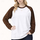 cheap Plain tee-Women's 100% Cotton Oversized Tee Raglan T Shirt Patchwork Color Block Vintage Stylish Casual Long Sleeve Crew Neck Long Tops Daily Going out Brown And White Black and White Brown Summer Spring Fall