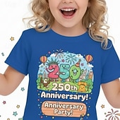  Mädchen 3D Grafik 250-jähriges Jubiläum T-Shirt Kurzarm 3D-Druck Sommer Frühling Sport Mode Streetwear Kinder 4-12 Jahre Rundhalsausschnitt Lässig Täglich Outdoor Normale Passform