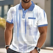 baratos Polo Geométrico Masculino-Homens Geométrico Pólo Manga Curta Camisas polo Camisas de colarinho Casual Ao ar livre Roupa Esportiva Roupa Diária Impressão 3D Botões Primavera Verão Azul Amarelo Vermelho