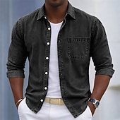 رخيصةأون قمصان رجالية عادية ذكية-رجالي قميص قميص غير رسمي زر حتى القميص قميص غسيل حمض القطن 100٪ قميص غسيل حمضي أزرق أسود أخضر فاتح عنابي أزرق البحرية كم طويل سهل قبعة القميص فضفاض مناسب للبس اليومي جيب أمامي ملابس قطن