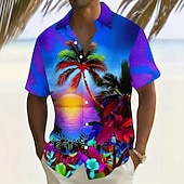 levne Tropické rostliny-Pánské Kokosový strom Příroda a krajina Tropické rostliny Havajská košile Košile na knoflíky Aloha košile Krátký rukáv Havajské Dovolená Léto Jaro Přehnutý 3D tisk košile s límečkem Jedna přední kapsa