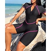 halpa One Pieces Rash Guards-Naisten Vakio Ihottumissuoja One Pieces -ihottumasuojat Uimapuku Värien estäminen Sulkea jnk vetoketju UV suoja Elastinen Lyhythihainen Uima-asut Kokopuku Lainelautailu Sukellus Uinti Kesä