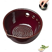cheap Event &amp; Party Supplies-Handmade Garlic Grater Herb Bowl, 2 in 1 Pottery Herb Stripper Bowl with 5 Holes, Multi-Functional Herbs Stripping Bowls with Built-in Garlic Grater for Home Kitchen Preparation