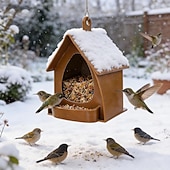 Χαμηλού Κόστους Υπαίθρια κρεμάστρα τοίχου-Κρεμαστή ταΐστρα πουλιών για κήπο με στέγη, πλαστική κρεμαστή ταΐστρα πουλιών, διακοσμητικός σταθμός ανοιχτού σχεδιασμού, ταΐστρες πουλιών για εξωτερικούς χώρους, ιδανικές για αυλή, αίθριο, κήπο και