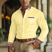 cheap Men's Non Iron Shirts-Men's Shirt Dress Shirt Non Iron Shirt Button Up Shirt Color Block Business Wedding Navy Blue Long Sleeve Turndown All Seasons Clothing Apparel Patchwork
