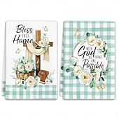 billige påske-2 stk. kjøkkenhåndklær med påskehare-trykk, vaskbare vårhåndklær med påskehare &amp;eggmønstre, moderne gårdshus rektangulære oppvaskkluter egnet for vårsesongdekorasjonsgave