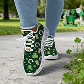 billiga Kvinno skor-Damsneakers med shamrocktryck och St. Patrick's Day-motiv – lätta och vadderade promenadskor för vardagskläder, parader, utomhusaktiviteter och högtidsfiranden