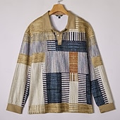 abordables Polo géométrique pour homme-Homme Géométrique Bloc de Couleur Chemises Polo Gaufre Texturé manche longue Polos Revers Occasionnel Athleisure Tenue quotidienne Impression 3D Printemps Automne Hiver Bleu Violet Marron