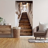 billige Dørdeksler-Dørdeksel 3D optisk illusjon 2D flatt trykk tretrapp i steinvegg design perspektiv korridorklistremerke