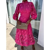 economico Abiti in pizzo bianco-Per donna Abito Midi Abito maxi Abito Bianco Abito in Pizzo Vestito Casual Elegante Moda Moderno All'aperto Vacanza Uscire Vestibilità regolare Taglia piccola Geometrico Manica Lunga Collo Alto Collo