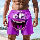 economico Retro Vintage &amp; Etica-Per uomo Illusione ottica Fantasia "Cartone 3D" Faccia Sorridente Costumi da bagno Pantaloncini da mare Pantaloncini da Surf Misura del girovita medio Hawaiano Divertente Vacanza al Mare Tasche