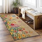 economico Tappeti corridoio-tappeto da corridoio floreale con design colorato di fiori e farfalle, lungo e decorativo, per l'ingresso di casa