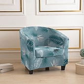 cheap Armchair Cover &amp; Armless Chair Cover-Club Chair Cover Striped Plants Geometric Printed Polyester Slipcover Stretch Armchair Protector for Living Room Home