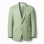 abordables Blazer en lin-Blazer léger pour homme – veste d'été décontractée à coupe ajustée, col cranté simple boutonnage, vert clair