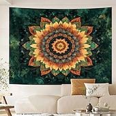abordables Tapices de pared-Tapiz de mandala verde para colgar en la pared, diseño floral bohemio, gran sala de meditación zen, arte de pared estético, decoración del hogar, arte de pared, telón de fondo, póster de tela