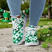 billiga Kvinno skor-Damsneakers med shamrocktryck och St. Patrick's Day-motiv – lätta och vadderade promenadskor för vardagskläder, parader, utomhusaktiviteter och högtidsfiranden