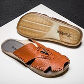 economico Sandali casual-sandali da uomo in similpelle marrone, tomaia cucita a mano, plantare comodo, stile casual rilassato, adatti per il tempo libero estivo e per l'uso interno