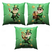 olcso Díszpárnahuzatok-Szent Patrik-napi lóhere manó sör díszpárnahuzat 45x45 cm, vintage retro zöld 3D nyomtatott dekoratív párnahuzat