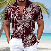 economico Camicia in Raso da Uomo-Per uomo Albero di Cocco Piante Tropicali Camicia in raso Camicie hawaiane Camicia Aloha Manica Corta Hawaiano Quotidiano Vacanza Estate Primavera Collo ripiegato Stampa 3D Camicie con bottoni Blu