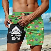 ieftine Print oceanic-Bărbați Rechin Creaturi marine Argou amuzant Pantaloni scurți căptușiți Pantaloni scurți de baie 2 în 1 Pantaloni Scurți de Înot Talie medie Hawaiană Concediu Buzunare laterale Cu căptușeală de