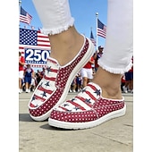 USA 250. Jubiläum Frauen Rot Blau Amerikanische Flagge Druck Komfort Mules – Leinenschlupfschuhe für USA 4. Juli Outdoor-Events Reisen und alltägliche Kleidung