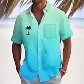 Недорогие Тропические растения-Муж. Кокосовая пальма Градиент цвета Тропические растения Гавайская рубашка Кнопка рубашка Рубашка Алоха С короткими рукавами Гавайский Повседневные Отпуск Лето Весна Отложной 3D