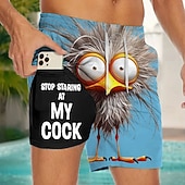  Per uomo Cartoni animati Pulcino Gergo divertente Pantaloncini foderati Pantaloncini da bagno 2 in 1 Pantaloncini da mare Misura del girovita medio Hawaiano Ferie Tasche Laterali Con Fodera a