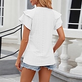 voordelige Chique Blouses-Dames Blouse Effen Elegant Stijlvol Modern Korte mouw V-hals Normale tops Dagelijks Feestdagen Uitgaan Zwart Wit Blozend Roze Wijn Rose Roze Zomer Lente