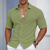 cheap Men's Smart Casual Shirts-Men's Shirt Texture Casual Shirt Button Up Shirt Light Blue Short Sleeve Plain Shirt Collar Casual Daily Hollow Out Clothing Apparel Elegant Fashion Casual