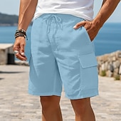 abordables Rétro-Homme Shorts cargo Shorts en Lin Shorts d'été Shorts de plage Cordon de serrage Taille Élastique Multi-poches Uni Confort Léger Longueur Genou Extérieur Plage Fête Vacances Style Classique Noir