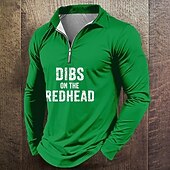  St Patrick's Day Men's Zip Polo Shirts Long Sleeve Polo Shirts Lapel Casual Outdoor Festival Outfit 3D Print Spring Fall Black Dark Green Green