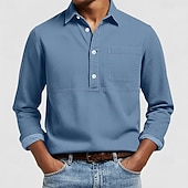 abordables Camisas Popover para Hombres-Hombre Camisa de manga corta Camisa Oxford Rosa Azul Marino Azul Oscuro Gris Azul claro Manga Larga A Rayas Cuello Americano Escuela Boda Bolsillo Ropa Neutral Moda Diario Casual