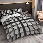 お買い得  羽毛布団カバーセット-3D幾何学模様プリントの羽毛布団カバーセット、3点セット、ホテルスタイルの寝具セット、クイーンサイズ、羽毛布団カバー1枚と枕カバー2枚、柔らかいショートベルベット生地、掛け布団は含まれません