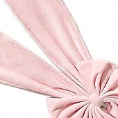 billiga påsk-Påsk stolsöverdrag med kaninöron, söta rosa påskhare med rosett och ryggstöd, avtagbara stretchöverdrag för kaninstolar, perfekt för påskmatbord, restaurangfestdekor