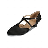 economico Scarpe da ballo di sala e danza moderna-scarpe da ballo da donna con tacco e cinturino incrociato in raso nero, professionali da sala &amp;scarpe da allenamento e performance latine