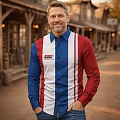  250° anniversario USA Retrò Vintage Anni '70 Camicia Camicia Aloha Lunghe Hippie Geometrico Etnico Costume Per uomo Mascherata 4 Luglio Feste Giorno dell'Indipendenza Adulti Camicia