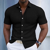  Men's Shirt Texture Casual Shirt Corduroy Shirt Button Up Shirt Black White Burgundy Navy Blue Military Green Short Sleeve Plain Shirt Collar Casual Daily Front Pocket Clothing Apparel Elegant