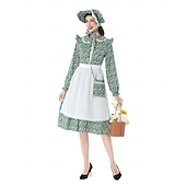  A 250-a aniversare a SUA secolul al 19-lea Anii 1800 Rochie de prerie Set capotă și șorț Mâneci Lungi Fata Pionier Colonial Pionier Războiul Revoluționar Floral Costume de fancy Pentru femei